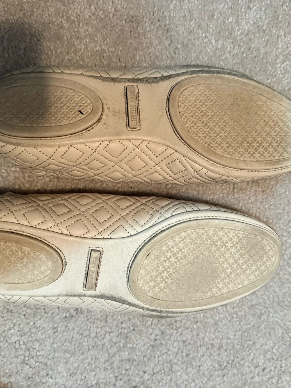 Tory Burch Cream Quilted Ballet Flats with Gold Logo Medallion